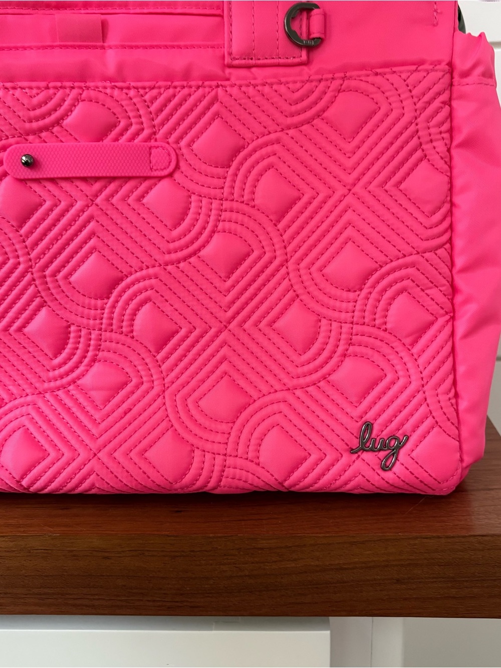 Lug Dilly Dally Hot Pink Quilted Convertible Tote Bag NWOT Barbie Travel Pockets - Picture 3 of 8